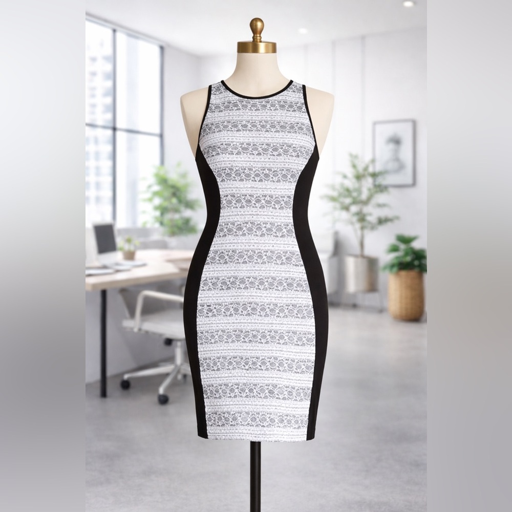 🖤 KENSIE Sleeveless Colorblock Lace Sheath Dress – Black & White ~ NWT